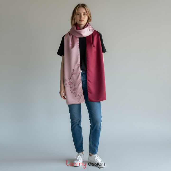 Khăn lụa 2 mặt thêu hoa 25*200 cm- Mẫu 2